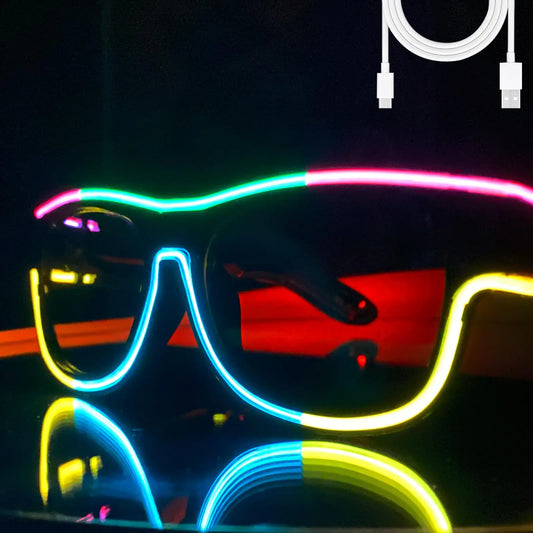 GS GLOWSEEN Led Light Up Glasses USB Type-C Rechargeable Multi-color Neon Glow Glasses Rave Sunglasses for Men Women Party OutfitsEDMHalloweenChristmas